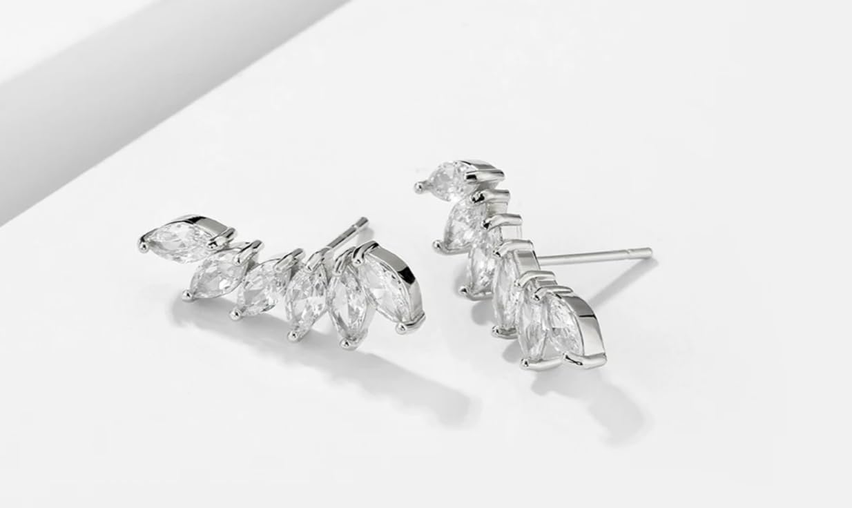 14K Gold Plated Faux Diamond Ear Leaf Crawler Earrings