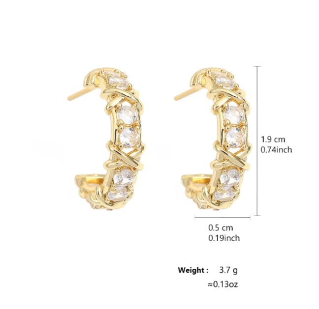 Wire Pattern Hoop Zircon Earrings for Women