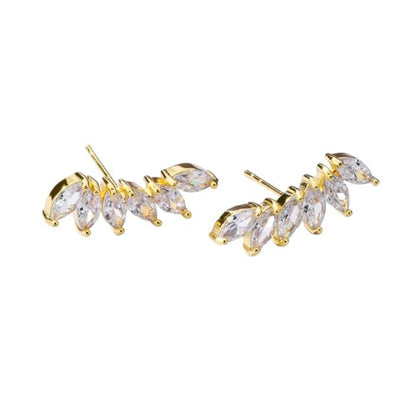 14K Gold Plated Faux Diamond Ear Leaf Crawler Earrings