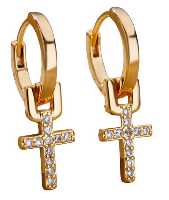 Cross Dangle Small Hoop Earrings