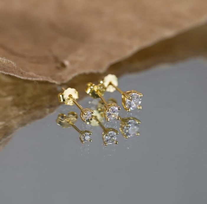 3 Piece Set 14K Gold and 925 Silver Stud Earrings for Women