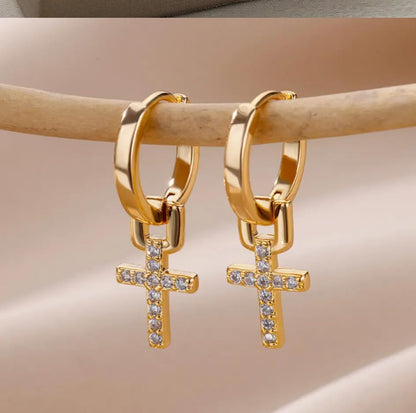 Cross Dangle Small Hoop Earrings