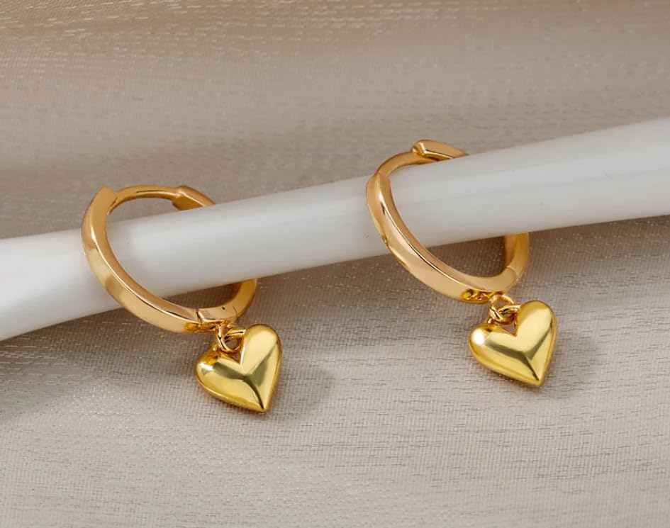 Tarnish Free "Heart Drop" Gold Hoop Drop Earrings