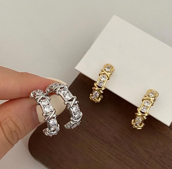 Wire Pattern Hoop Zircon Earrings for Women