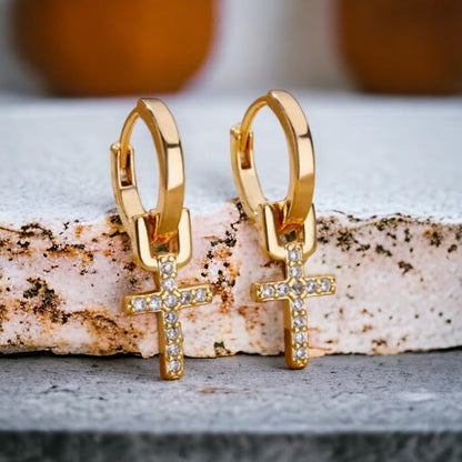 Cross Dangle Small Hoop Earrings