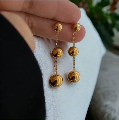 "Balls Up" Gold Ball Beads Drop Dangle Stud Earrings for Women