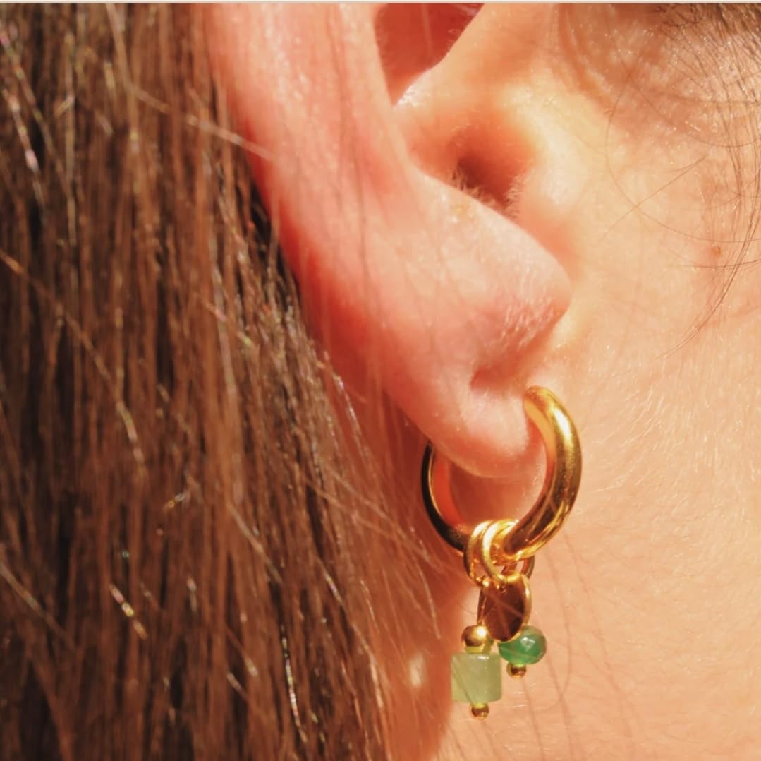 Green Charm Huggie Earrings