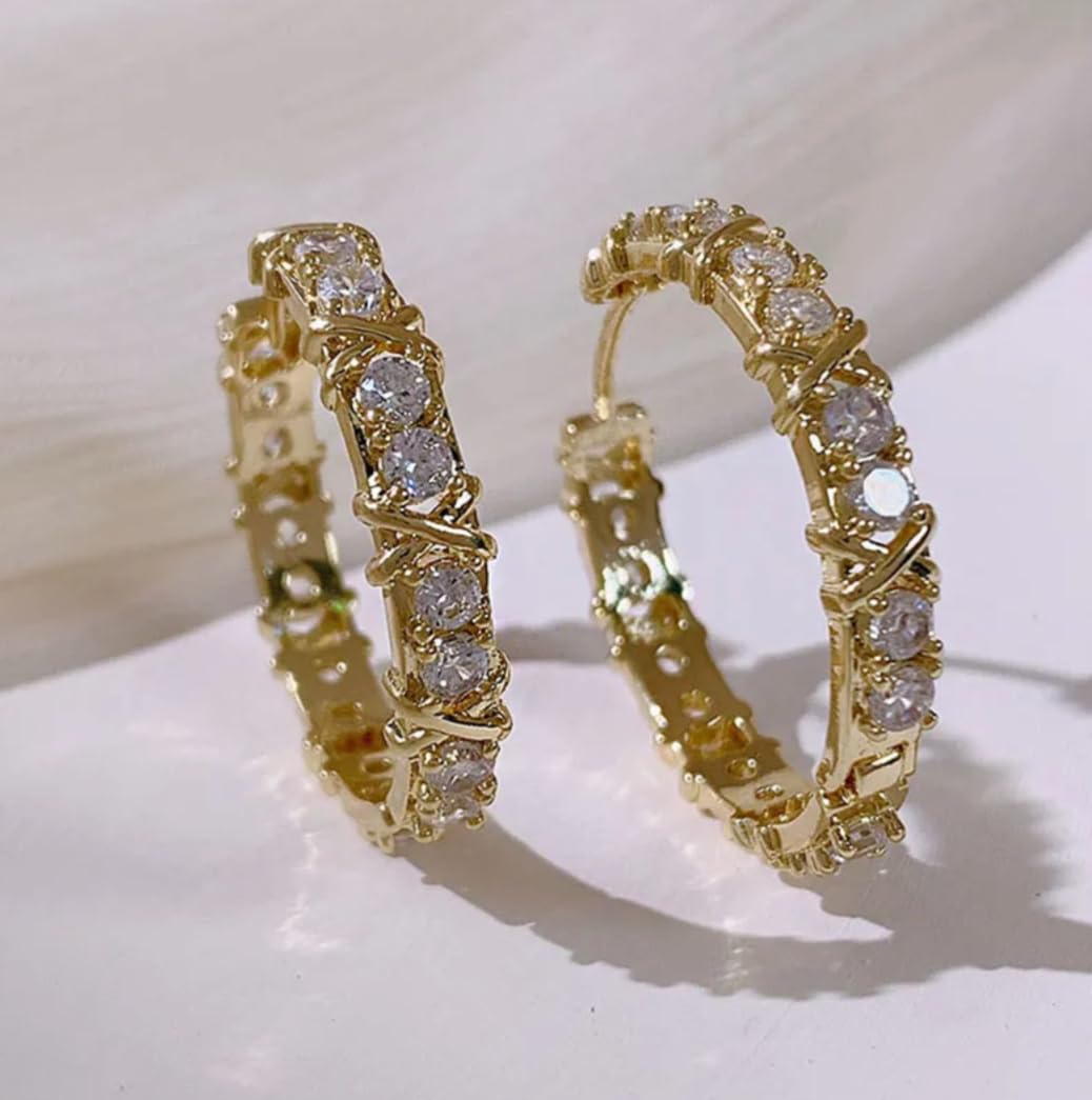 Gold Lux Hoop Zircon Earrings for Women