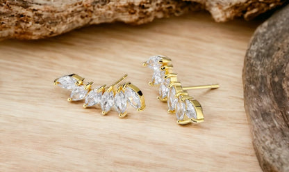 14K Gold Plated Faux Diamond Ear Leaf Crawler Earrings