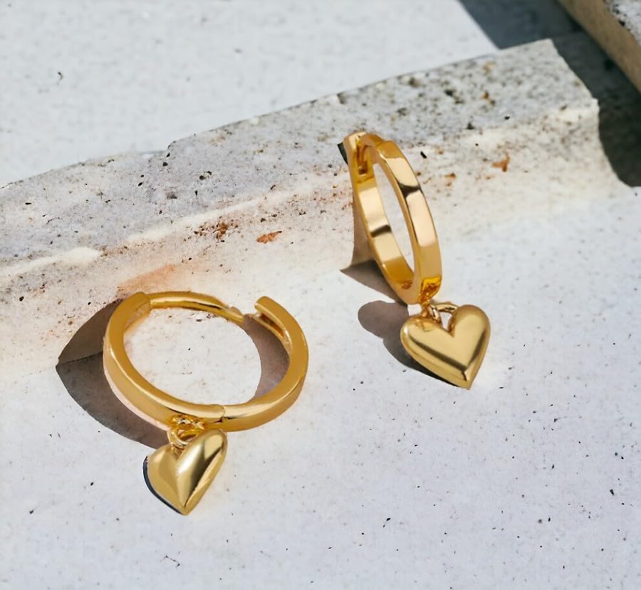 Tarnish Free "Heart Drop" Gold Hoop Drop Earrings