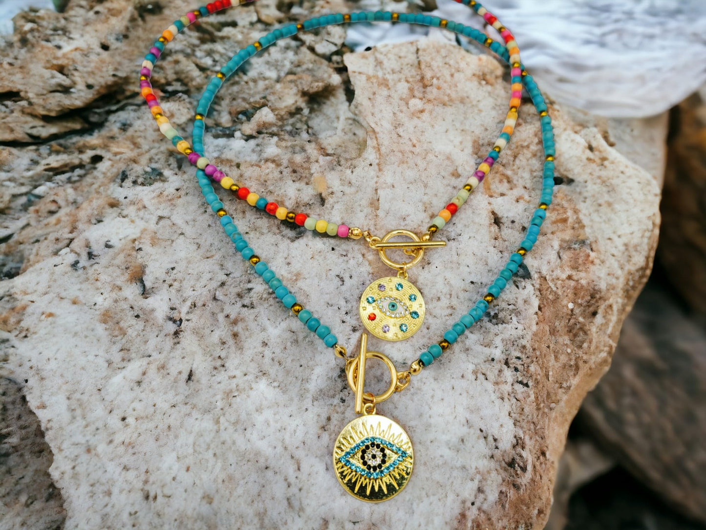 Summer Evil Eye Charm Pendant Necklace