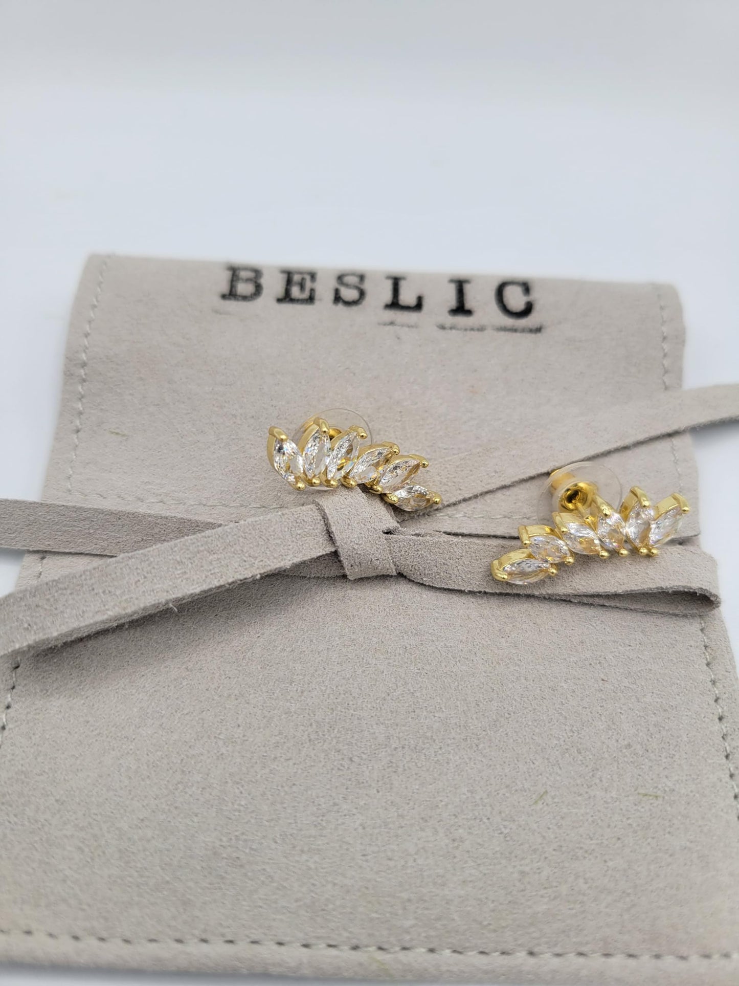 14K Gold Plated Faux Diamond Ear Leaf Crawler Earrings