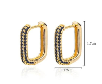 Waterproof Square Gold Hoop Earrings Black Zircon