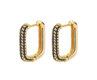 Waterproof Square Gold Hoop Earrings Black Zircon