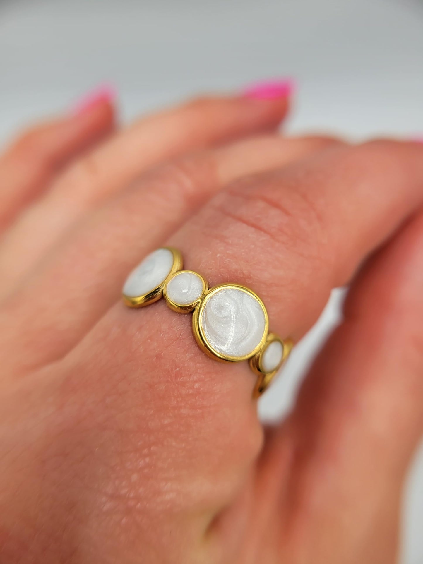 Gold Acrylic White Natural Stone Ring