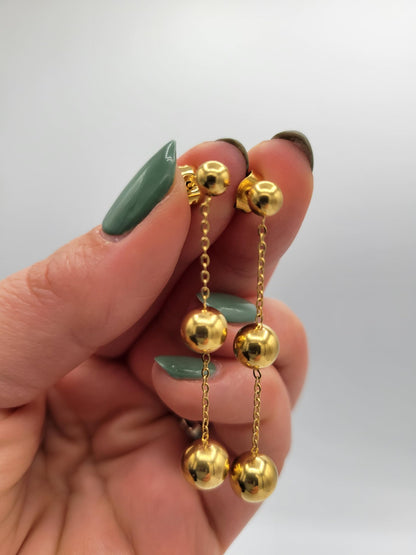 "Balls Up" Gold Ball Beads Drop Dangle Stud Earrings for Women