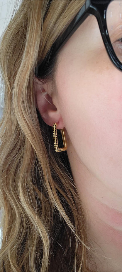 Waterproof Square Gold Hoop Earrings Black Zircon